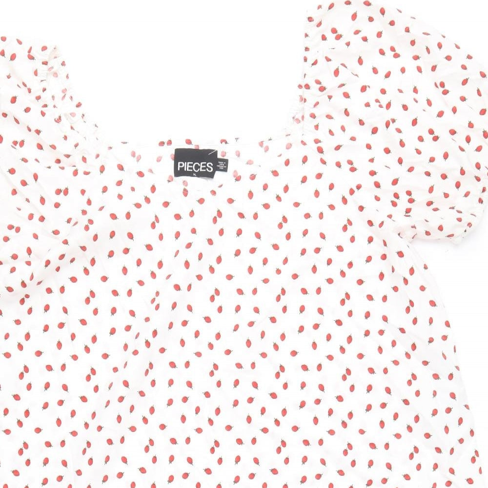 Pieces Womens White Geometric Patent Leather A-Line Size XS Scoop Neck Pullover