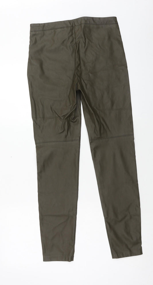 H&M Womens Green Polyurethane Trousers Size 8 Regular Zip