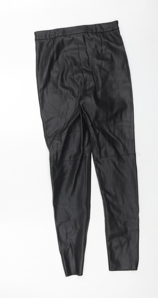 Zara Womens Black Polyester Trousers Size S Regular Zip