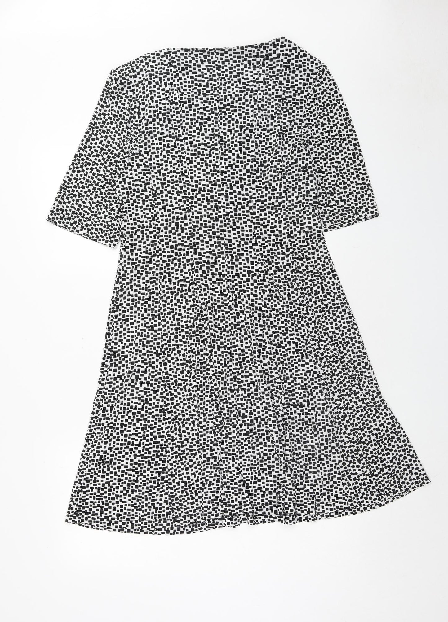 Connected Apparel Womens White Geometric Polyester Fit & Flare Size 12 Boat Neck Pullover