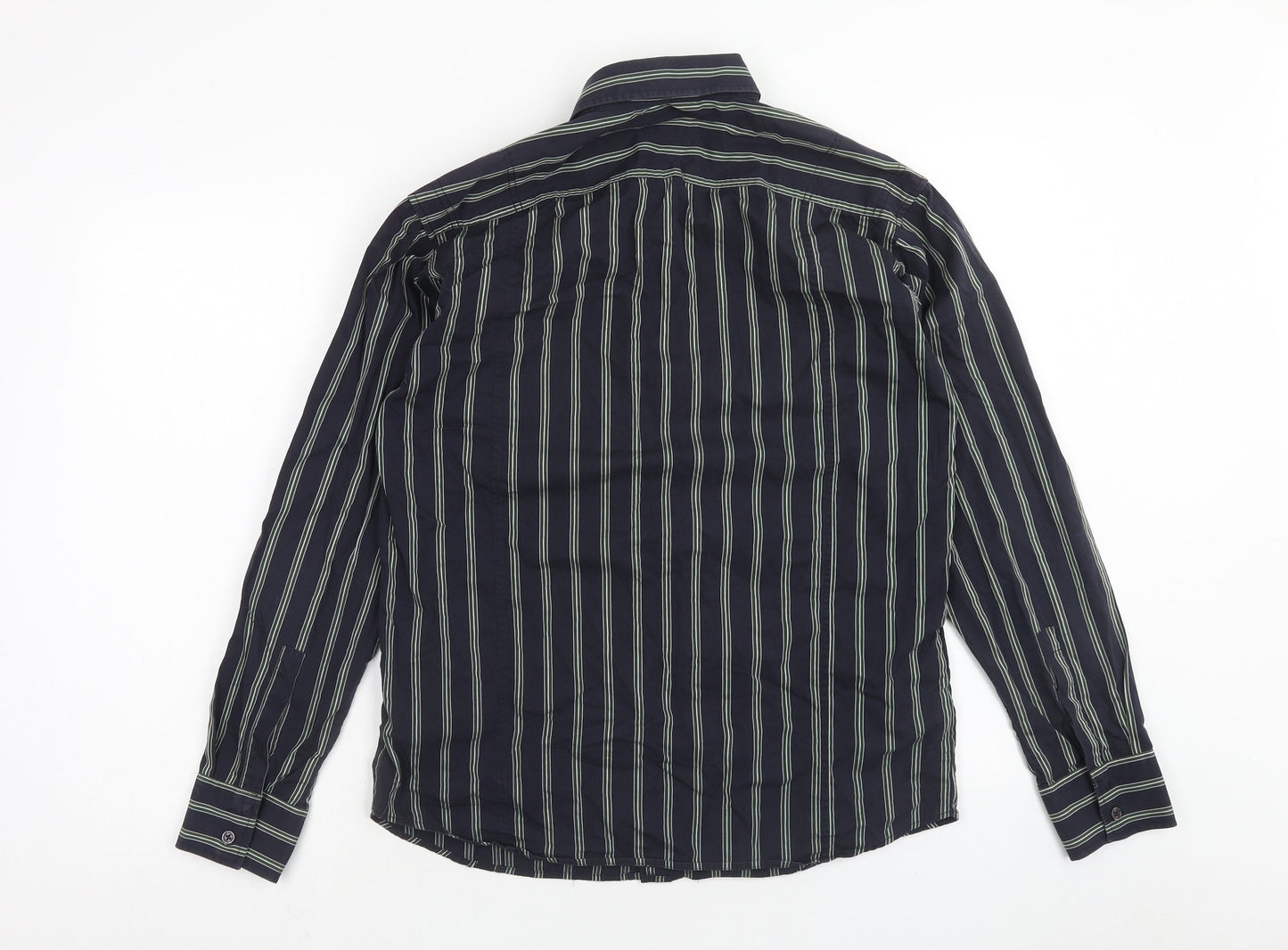 ChenOne Mens Blue Striped Cotton Button-Up Size M Collared Button