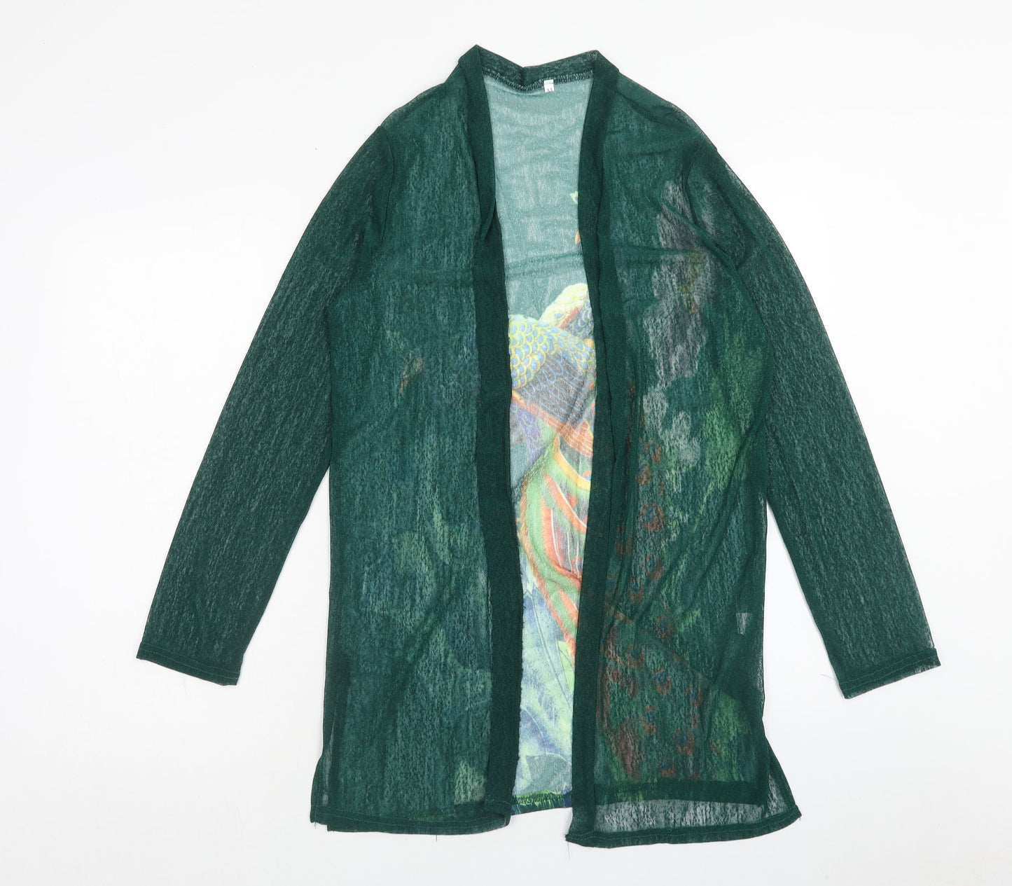 Preworn Womens Green V-Neck Polyester Shrug Jumper Size M - Peacock, Flower