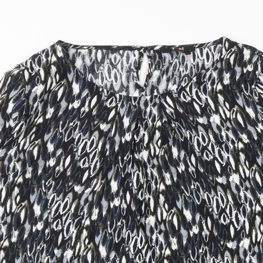 Yest Womens Black Geometric Viscose Basic T-Shirt Size 12 Round Neck