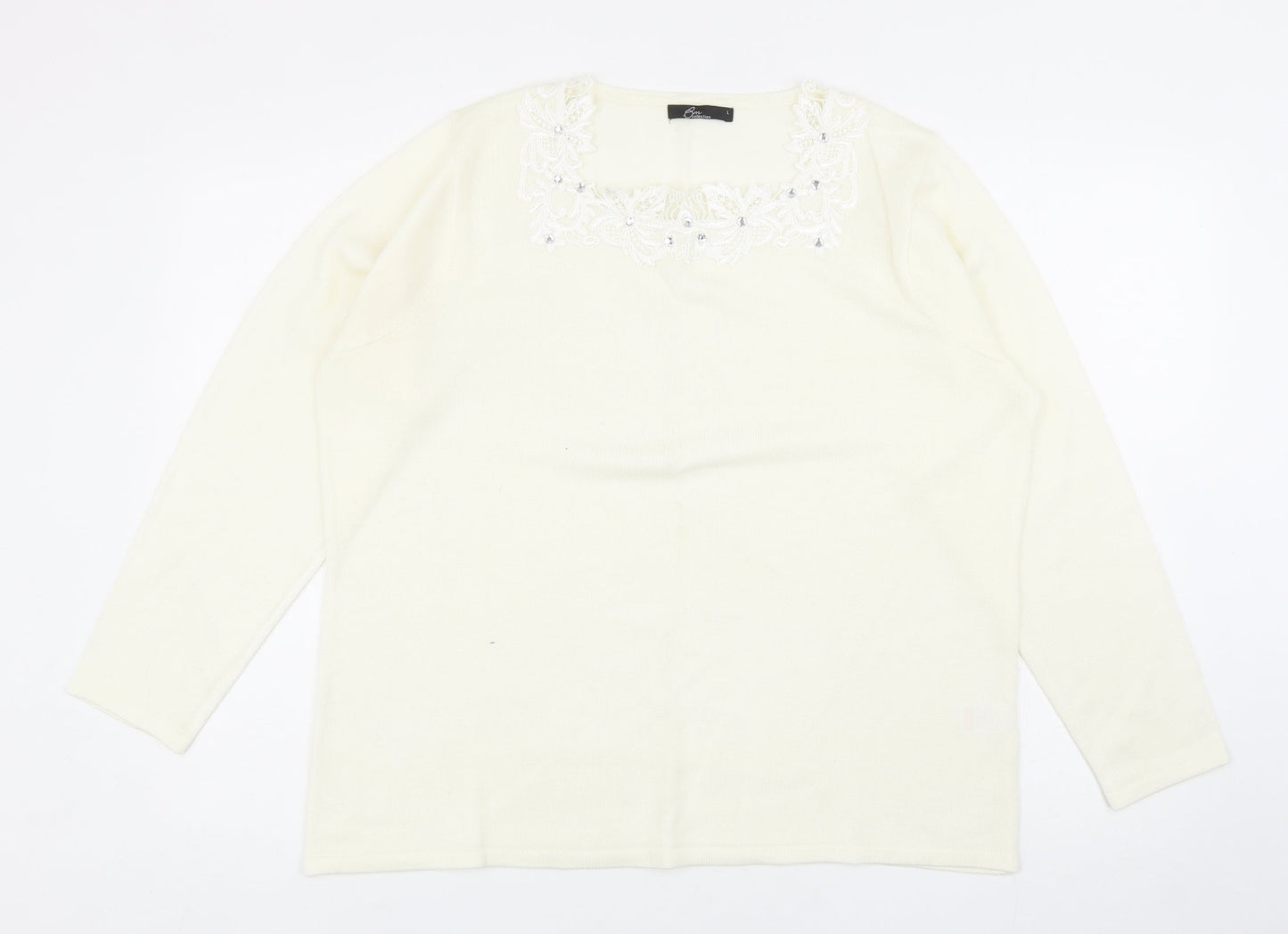 Bonmarché Womens Ivory Square Neck Acrylic Pullover Jumper Size L
