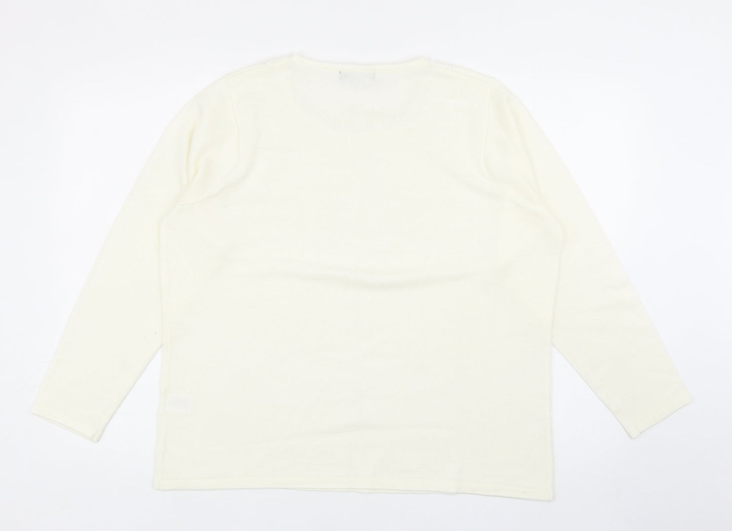 Bonmarché Womens Ivory Square Neck Acrylic Pullover Jumper Size L