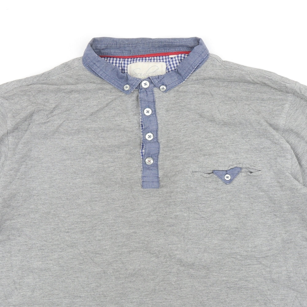 Soul Star Mens Grey Cotton Polo Size L Collared Button
