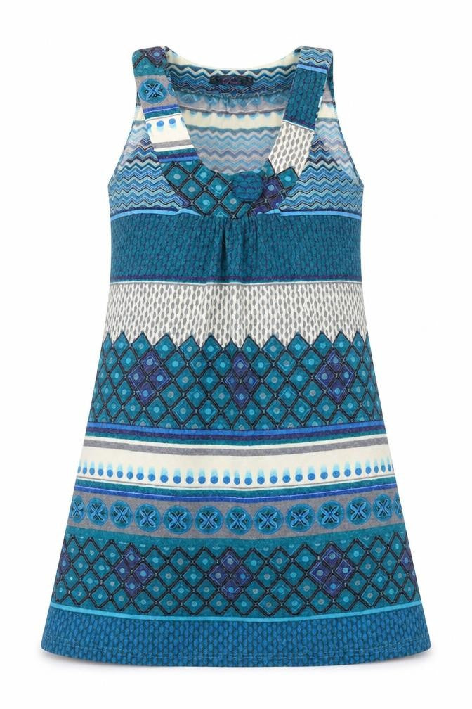 Rare Womens Blue Geometric Acrylic Tank Dress Size S Scoop Neck Pullover