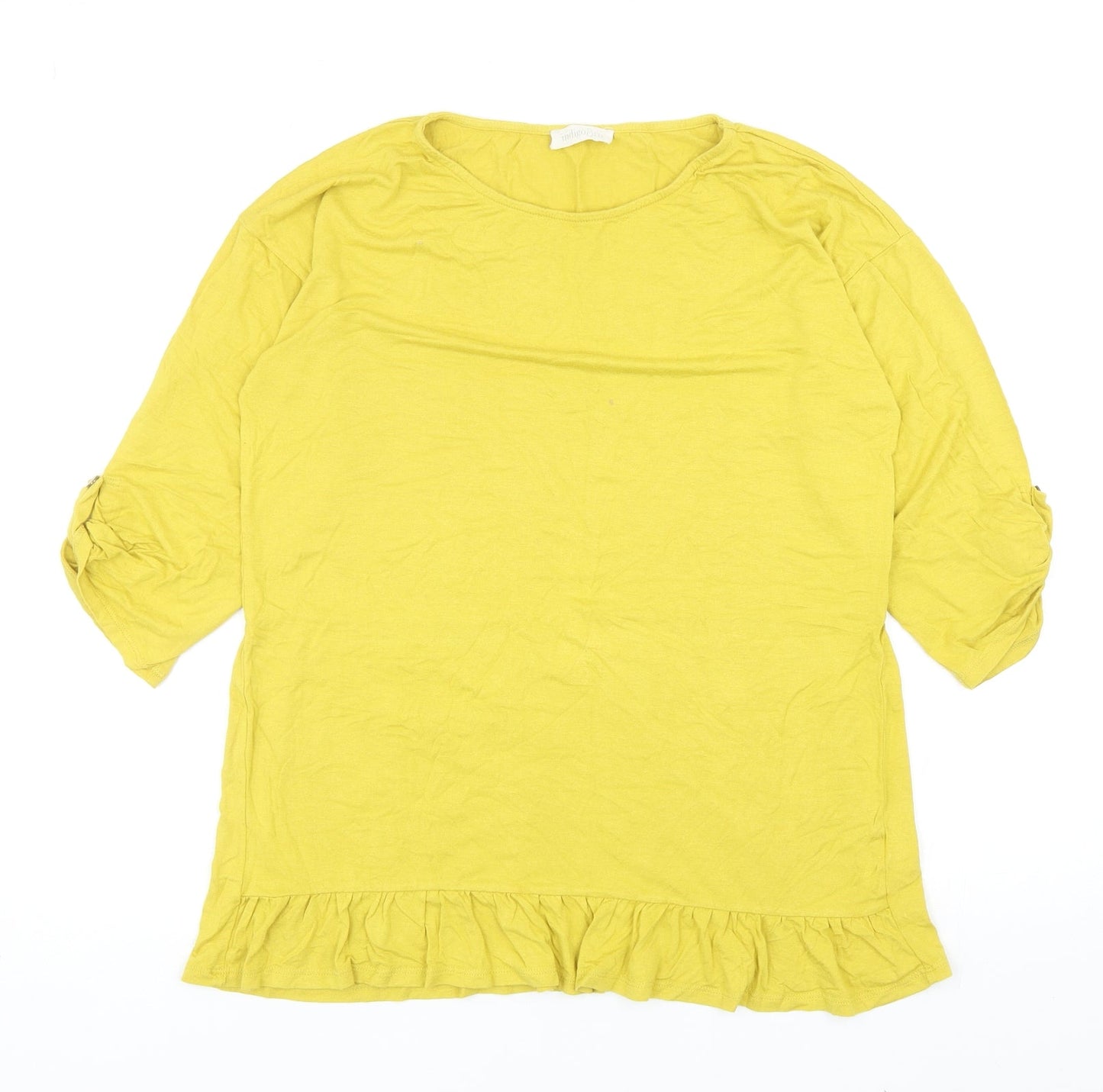 Indigo & Co Womens Yellow Viscose Basic T-Shirt Size M Round Neck