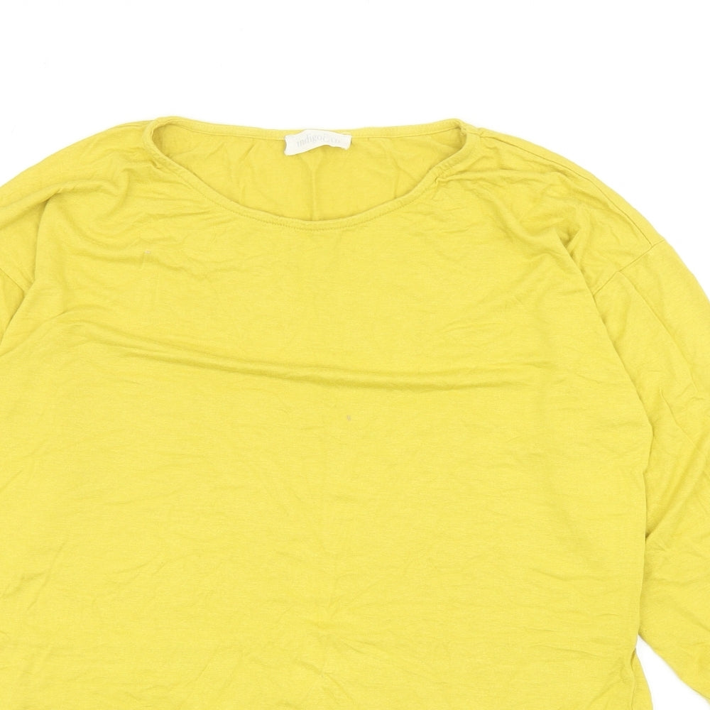Indigo & Co Womens Yellow Viscose Basic T-Shirt Size M Round Neck