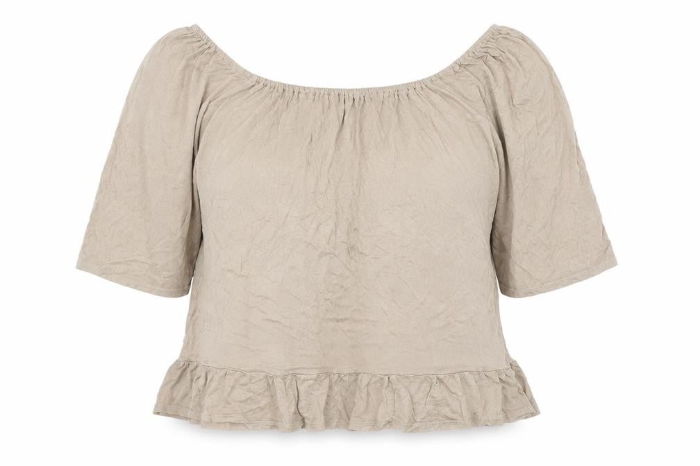 Indigo 7 Co Womens Beige Viscose Cropped T-Shirt Size M Round Neck