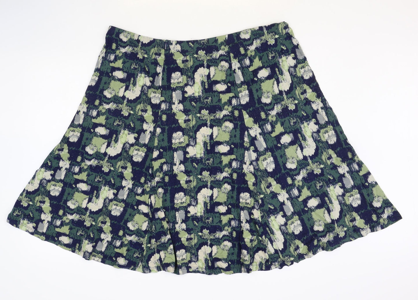 Preworn Womens Green Geometric Polyester Skater Skirt Size 38 in