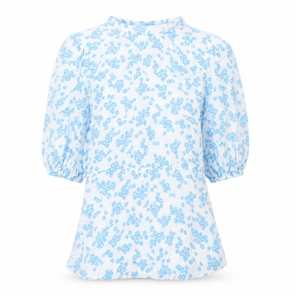 Marks and Spencer Womens Blue Floral Polyester Basic Blouse Size 8 Round Neck