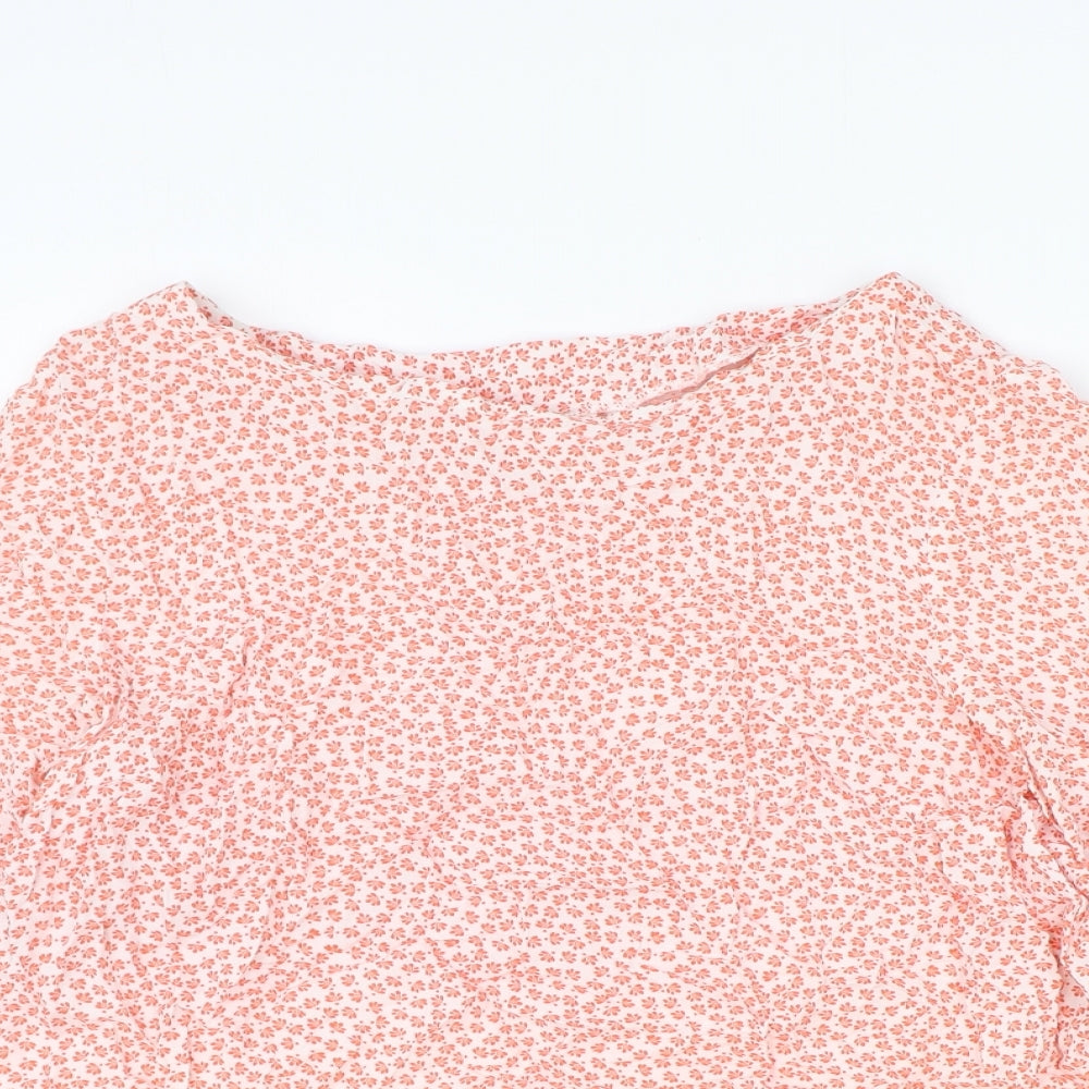 H&M Womens Red Geometric Viscose Basic Blouse Size 10 Round Neck