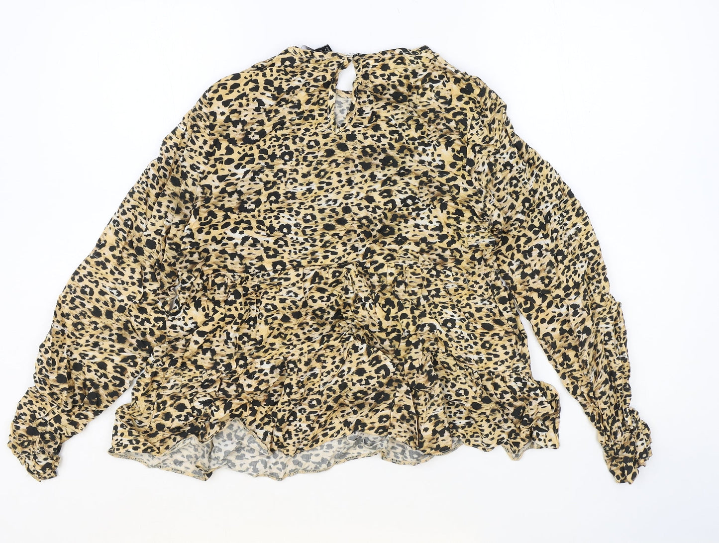 New Look Womens Multicoloured Animal Print Viscose Basic Blouse Size 10 Round Neck - Leopard Print
