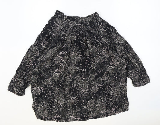 And/Or Womens Black Floral Viscose Basic Blouse Size 8 V-Neck
