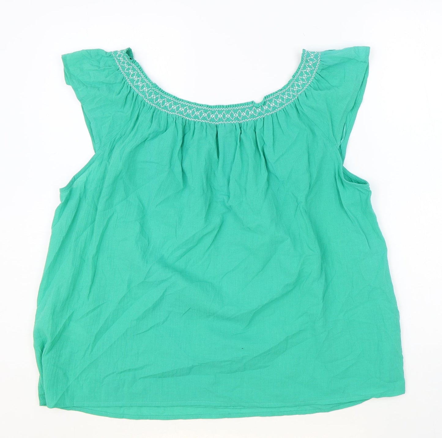 Marks and Spencer Womens Green 100% Cotton Basic T-Shirt Size 8 Off the Shoulder