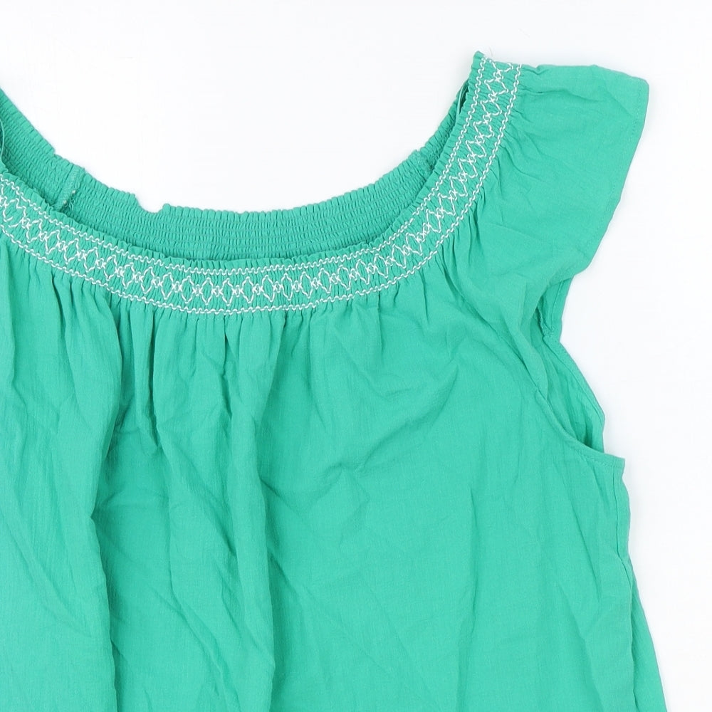 Marks and Spencer Womens Green 100% Cotton Basic T-Shirt Size 8 Off the Shoulder