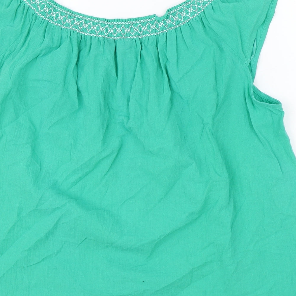 Marks and Spencer Womens Green 100% Cotton Basic T-Shirt Size 8 Off the Shoulder