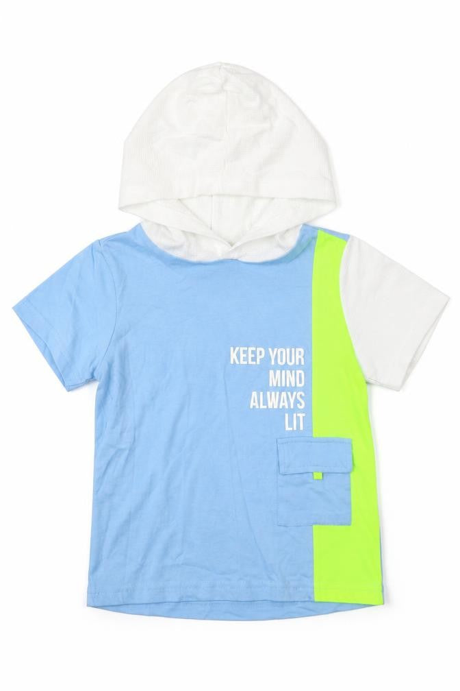 Hop Boys Blue Cotton Basic T-Shirt Size 6-7 Years Round Neck Pullover