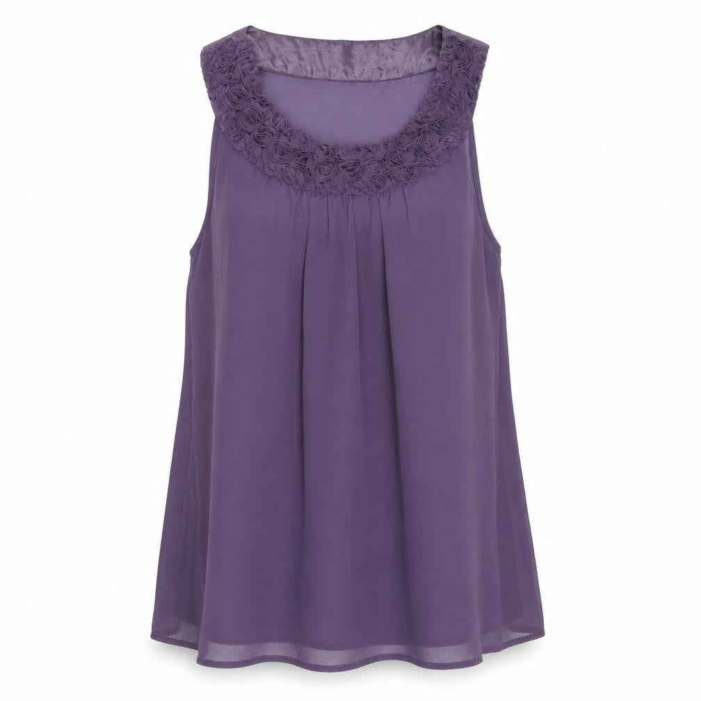 INTOWN Womens Purple Polyester Basic Tank Size 8 Round Neck