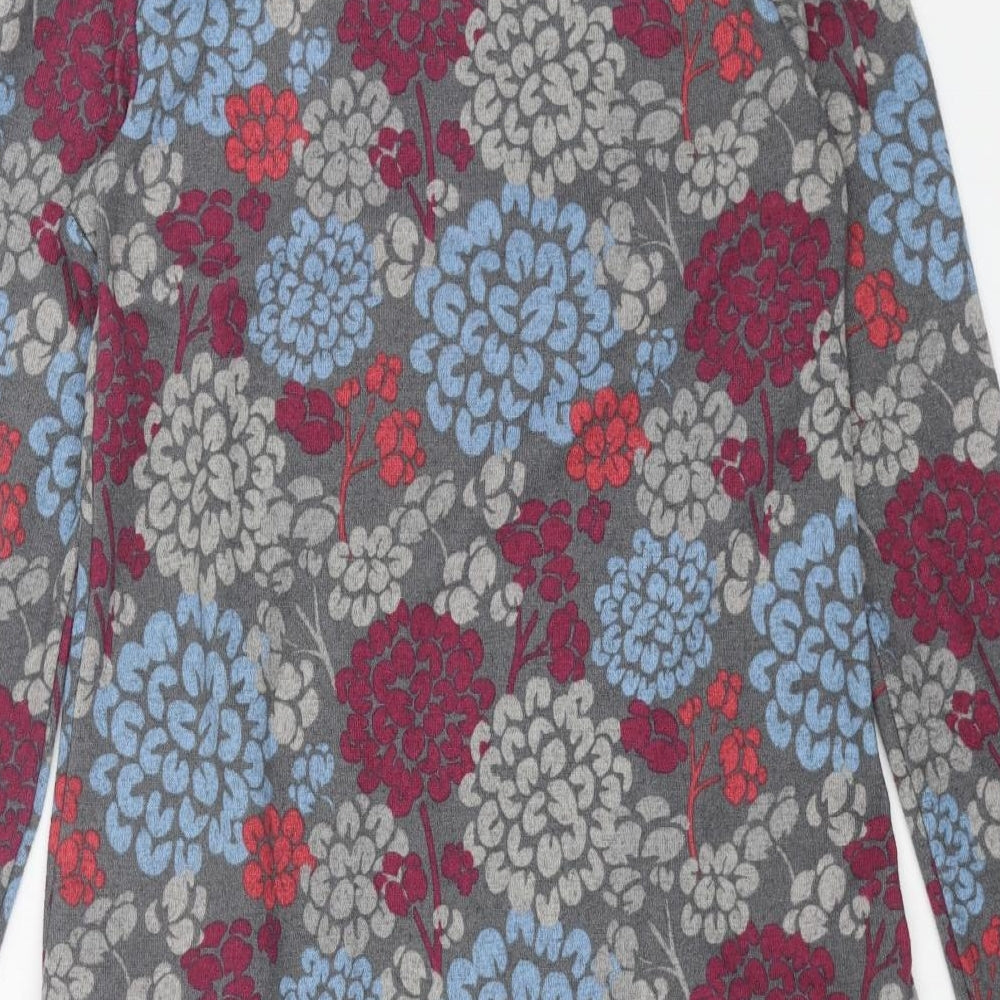 Lily Womens Grey Floral Polyester Shift Size 10 Round Neck Pullover