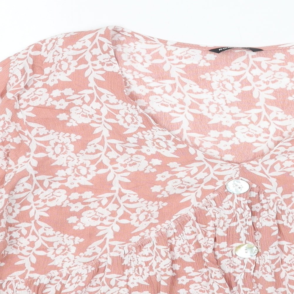 Roman Womens Pink Geometric Viscose Cropped Blouse Size 12 Scoop Neck