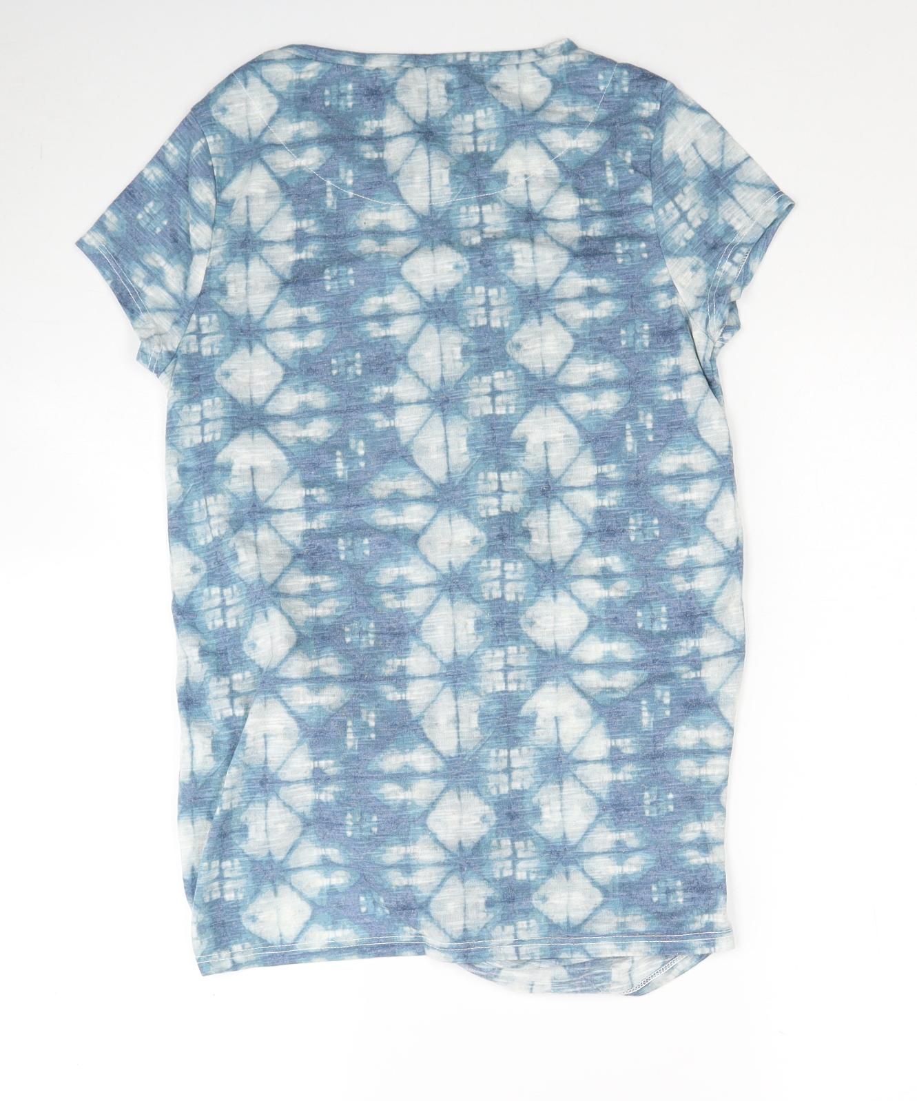 NEXT Womens Blue Geometric Polyester Tunic T-Shirt Size 8 Round Neck