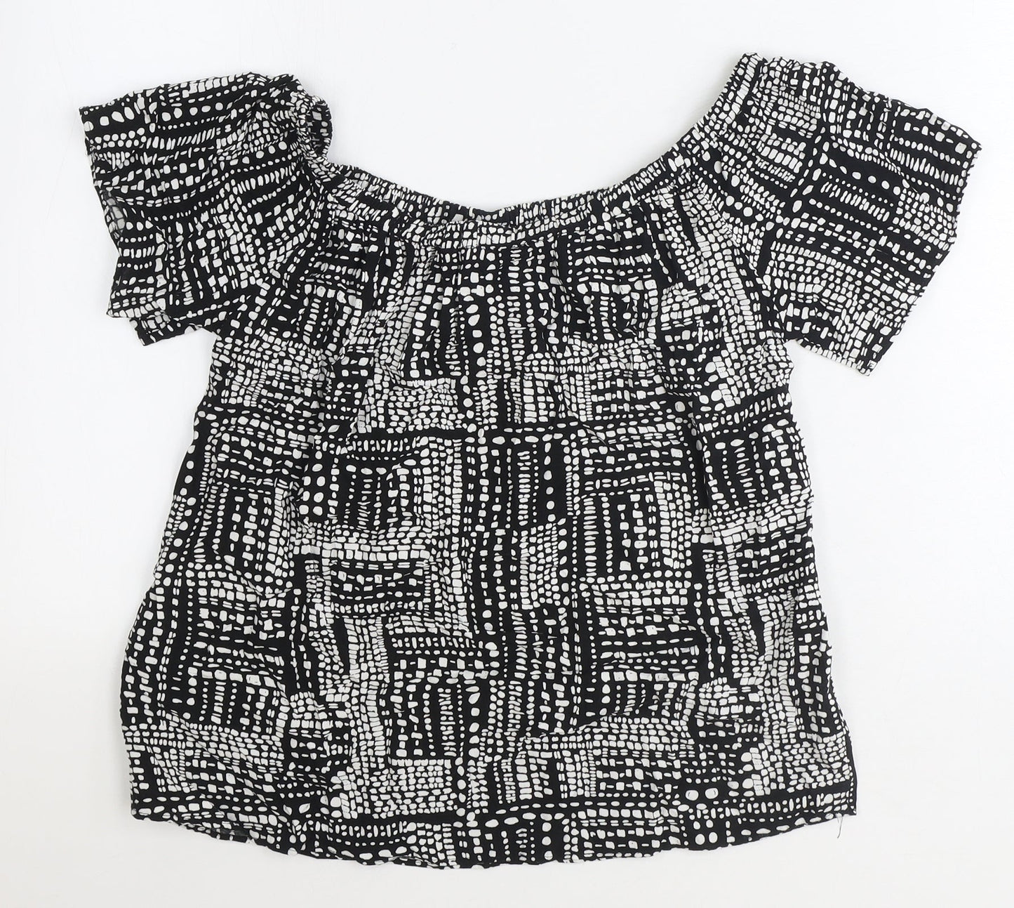 Papaya Womens Black Geometric Viscose Basic Blouse Size 12 Boat Neck