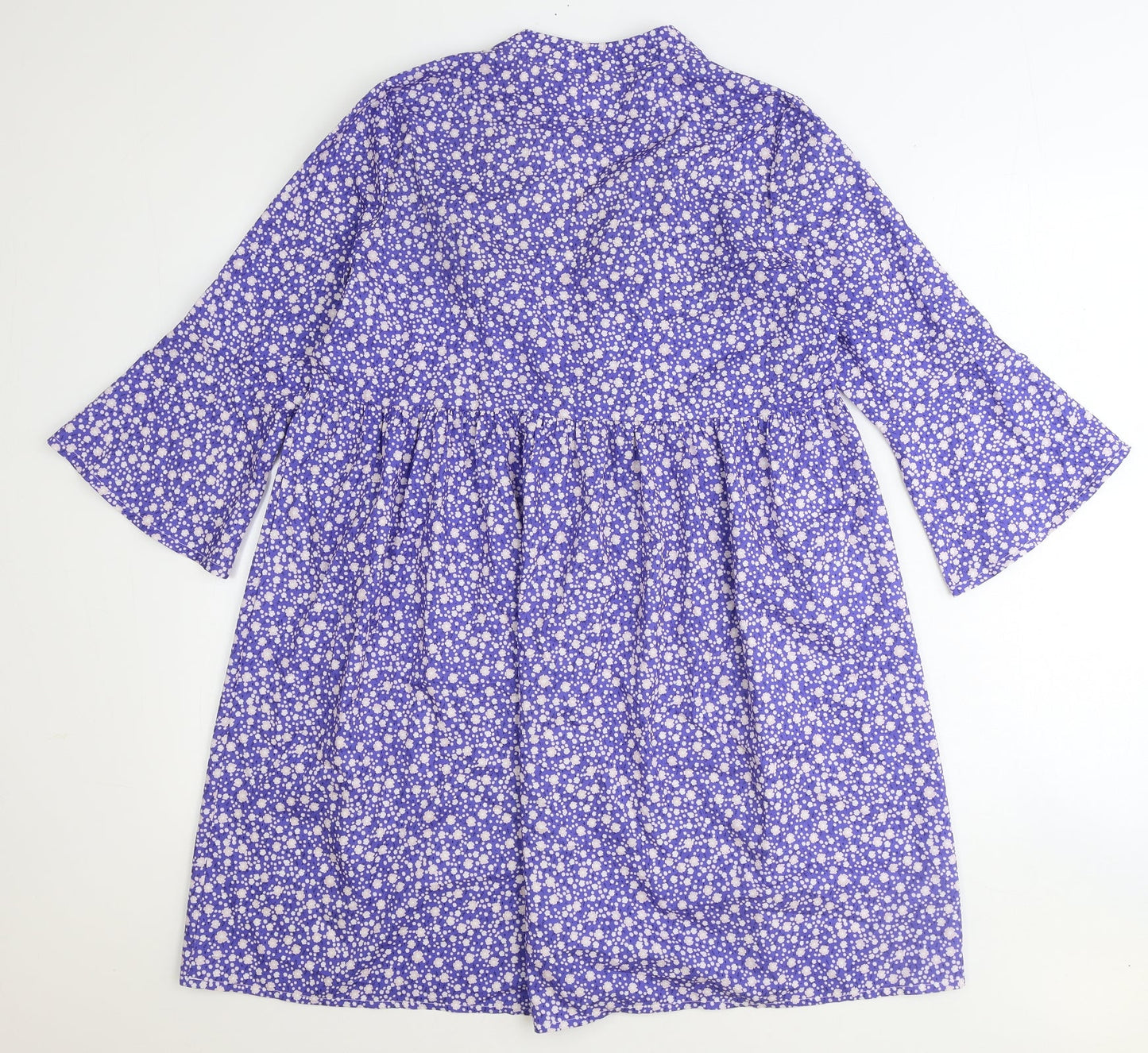 Preworn Womens Blue Floral Polyester Fit & Flare Size S V-Neck Pullover