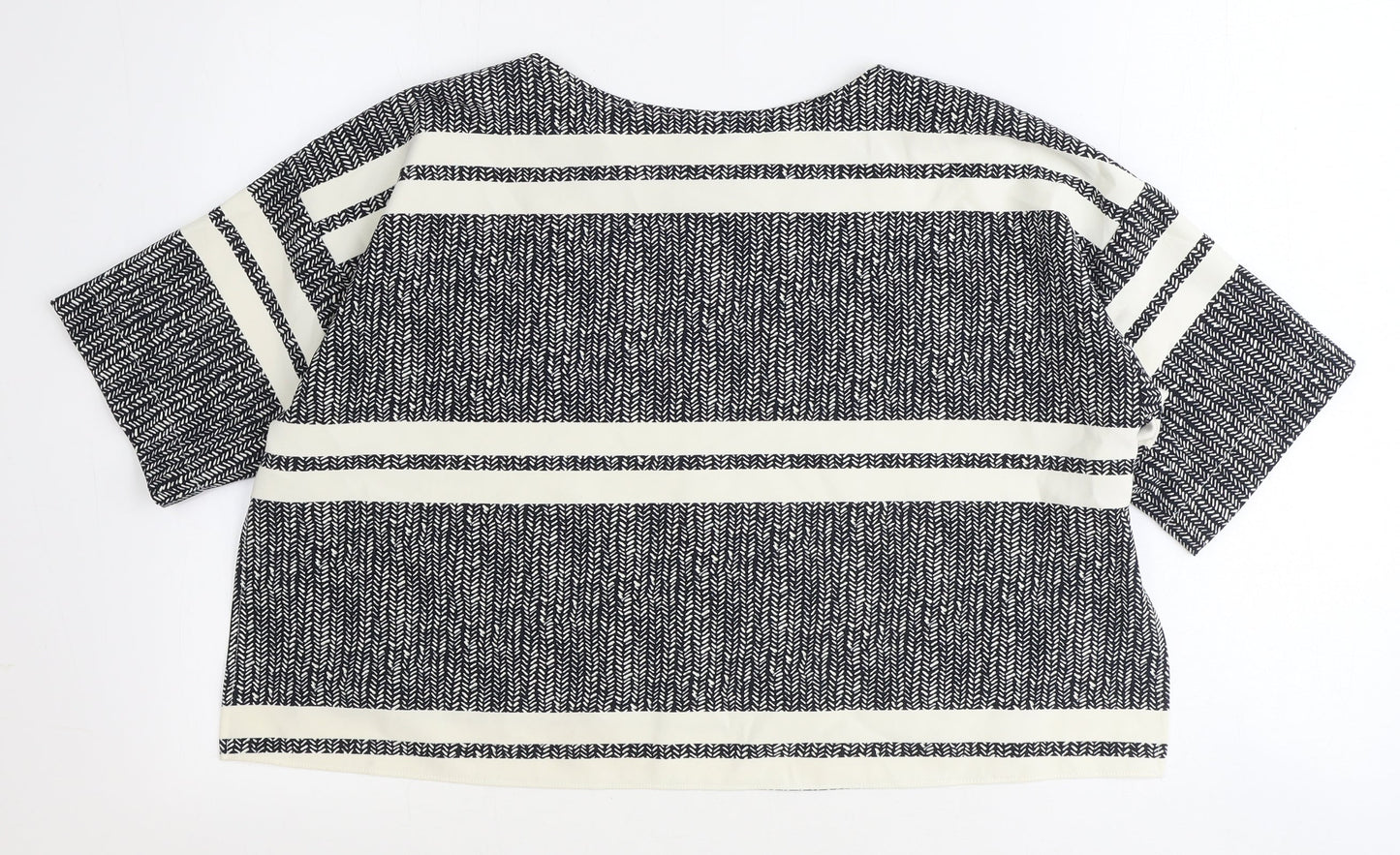 Topshop Womens Black Geometric Polyester Cropped T-Shirt Size 10 Round Neck