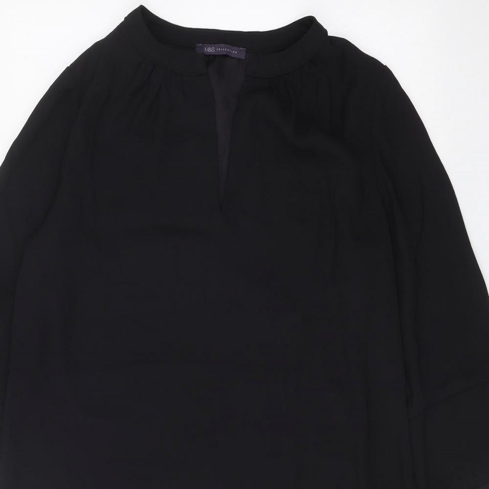 Marks and Spencer Womens Black Polyester Sheath Size 14 V-Neck Pullover