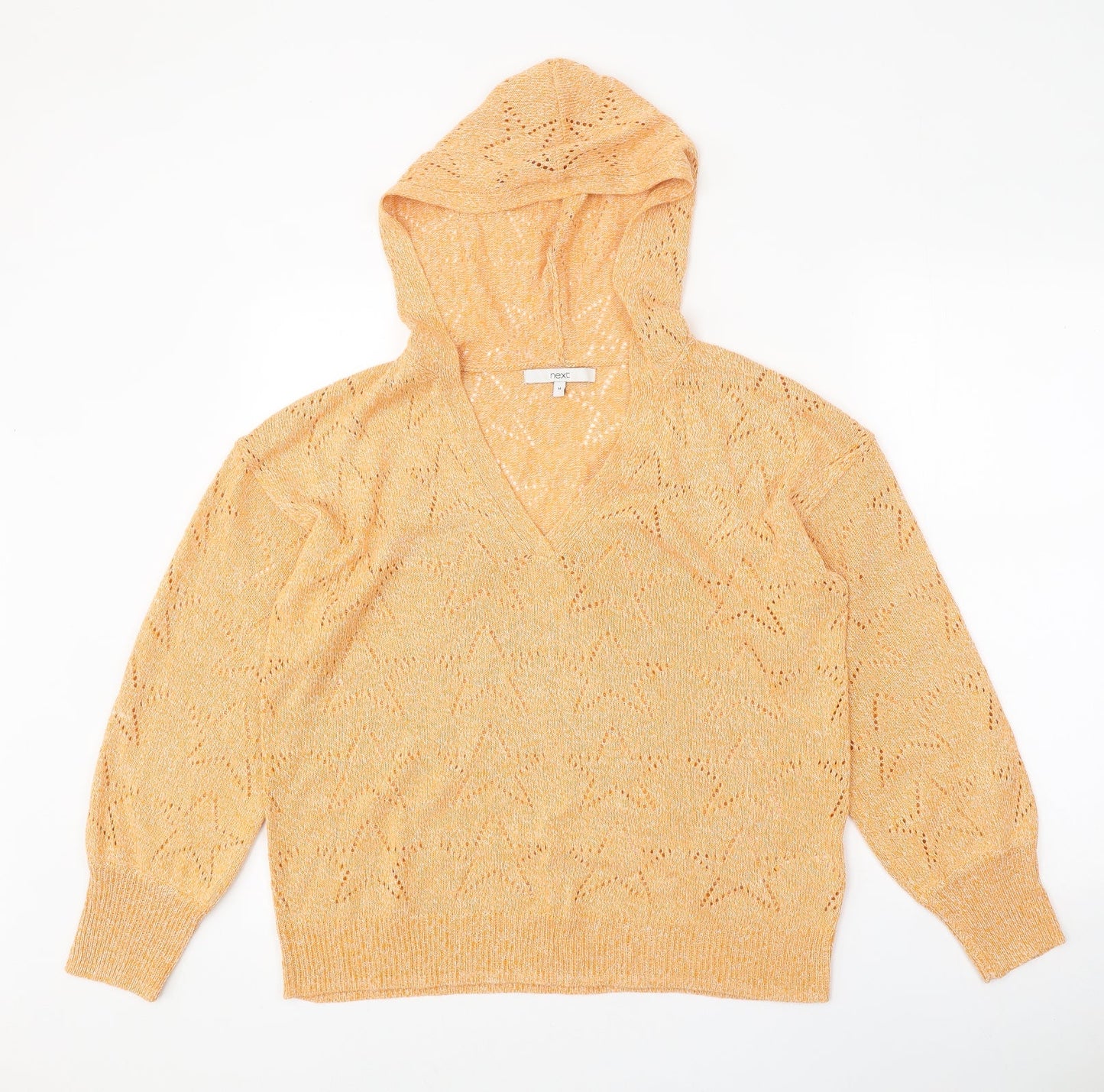 NEXT Womens Orange V-Neck Acrylic Pullover Jumper Size M - Star Detail