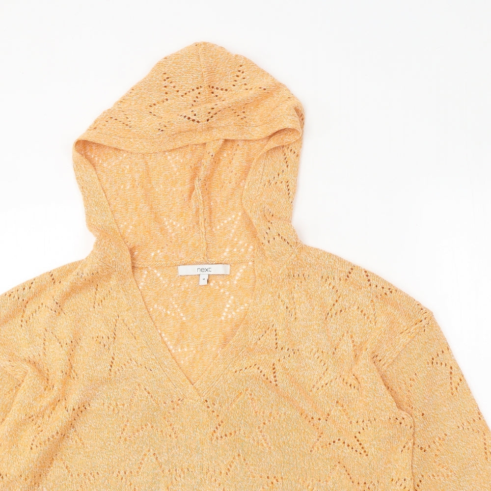NEXT Womens Orange V-Neck Acrylic Pullover Jumper Size M - Star Detail