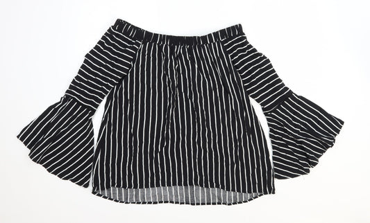 Apricot Womens Black Striped Viscose Basic Blouse Size 8 Boat Neck