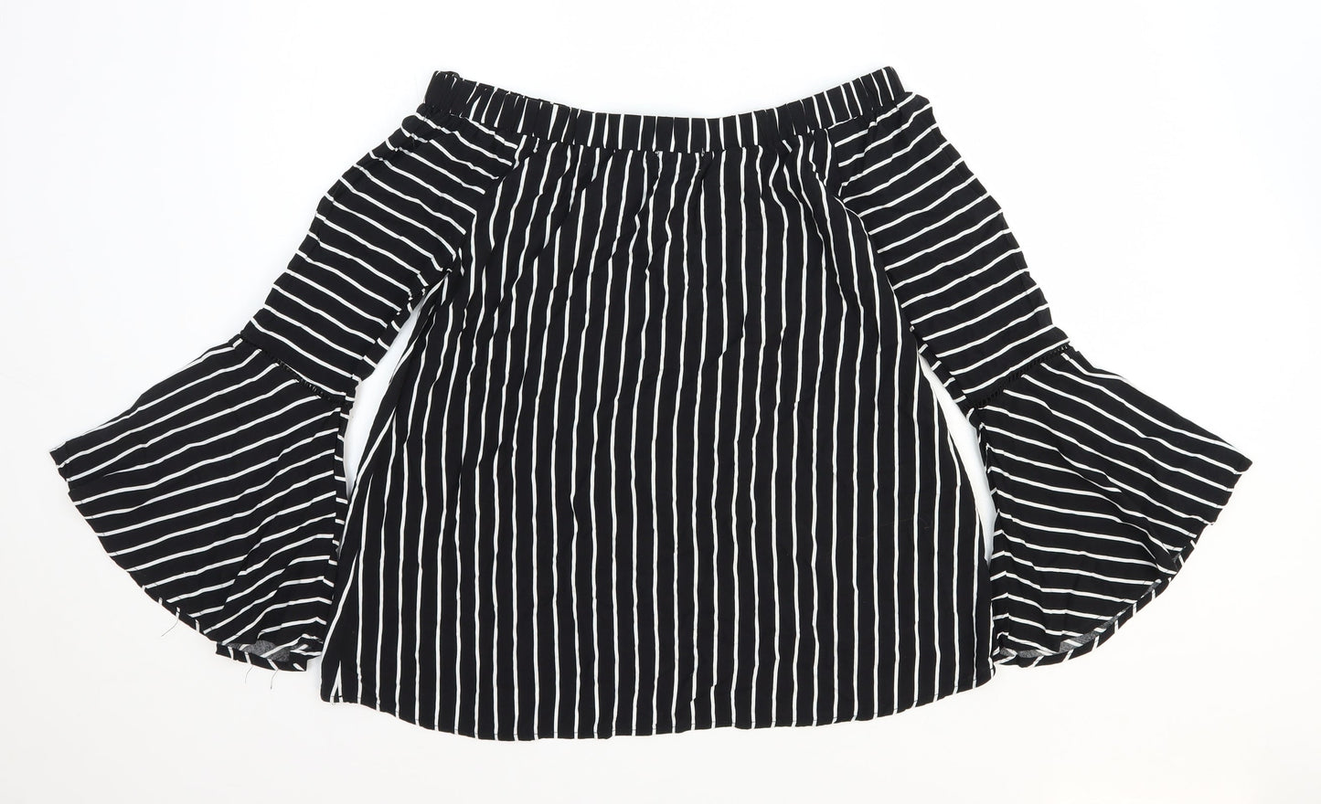 Apricot Womens Black Striped Viscose Basic Blouse Size 8 Boat Neck