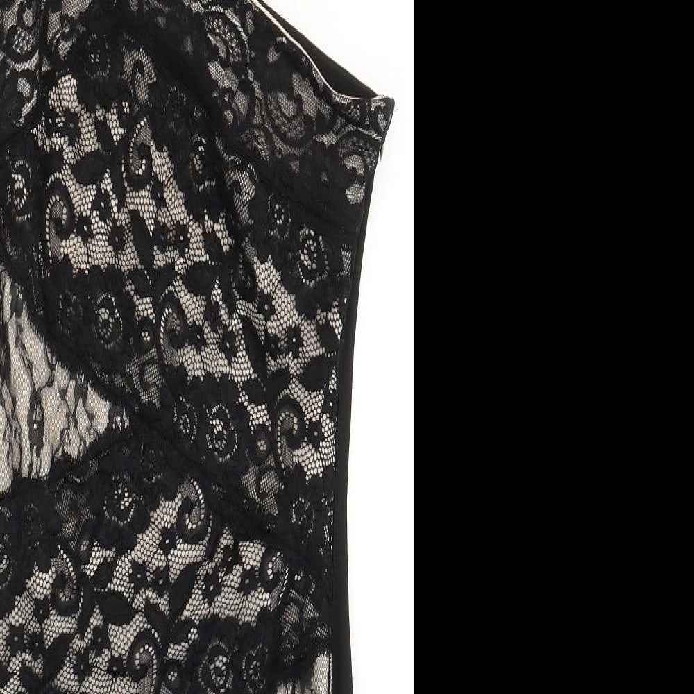 Lipsy Womens Black Geometric Polyester Fit & Flare Size 8 Round Neck Zip