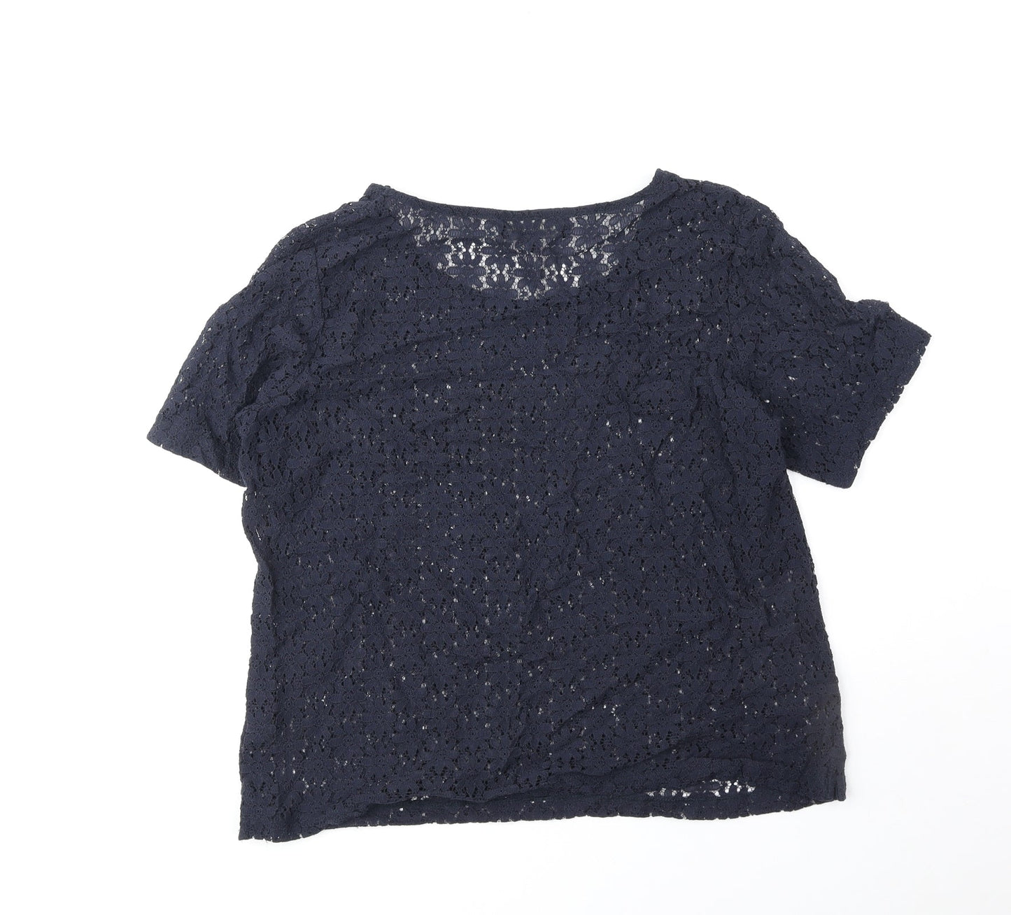 NEXT Womens Blue Floral Nylon Basic T-Shirt Size 14 Round Neck