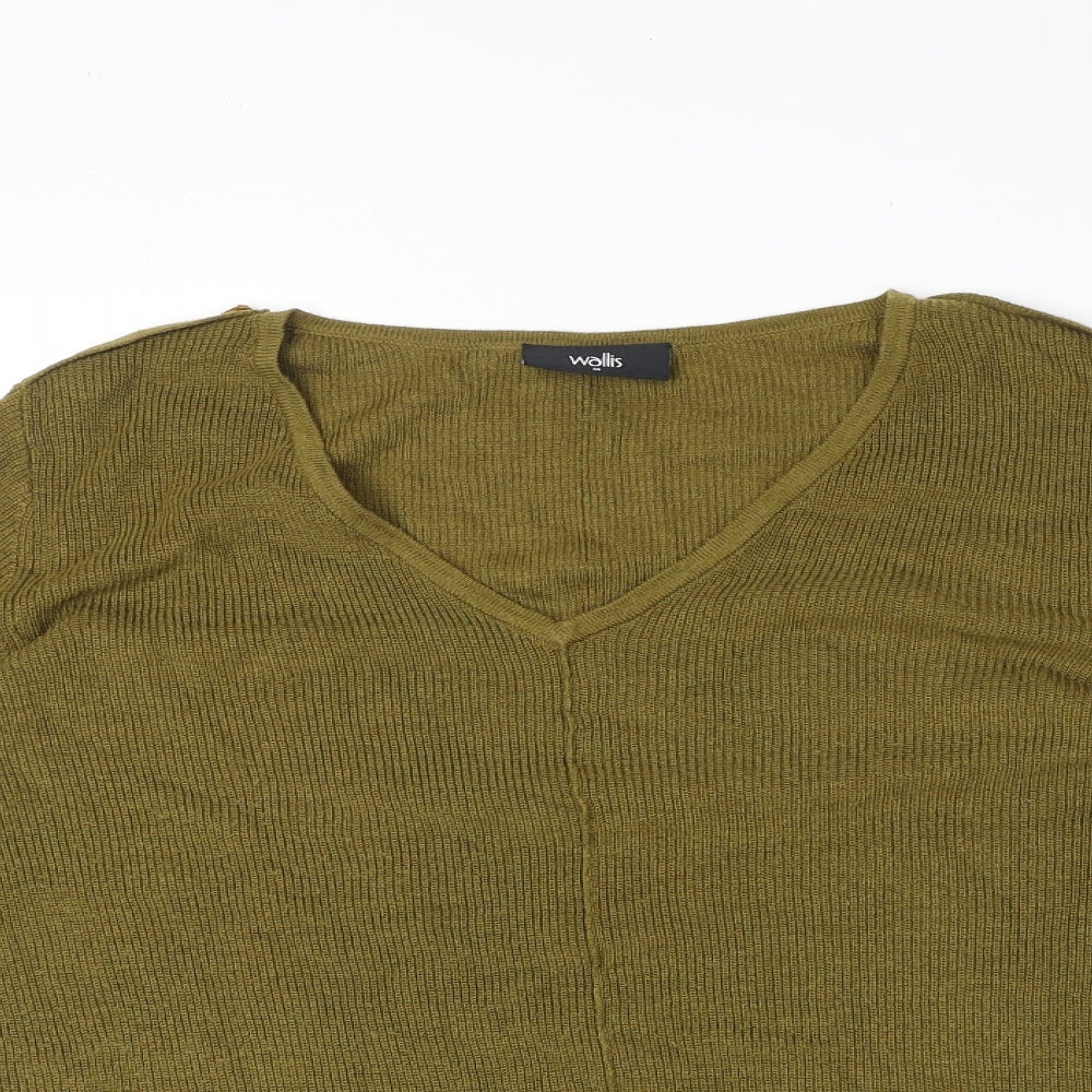 Wallis Womens Green V-Neck Polyester Pullover Jumper Size M