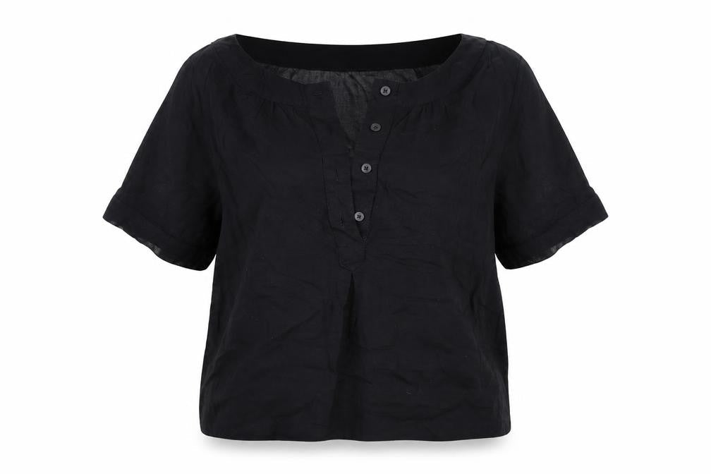 Marks and Spencer Womens Black Cotton Basic Blouse Size 6 V-Neck