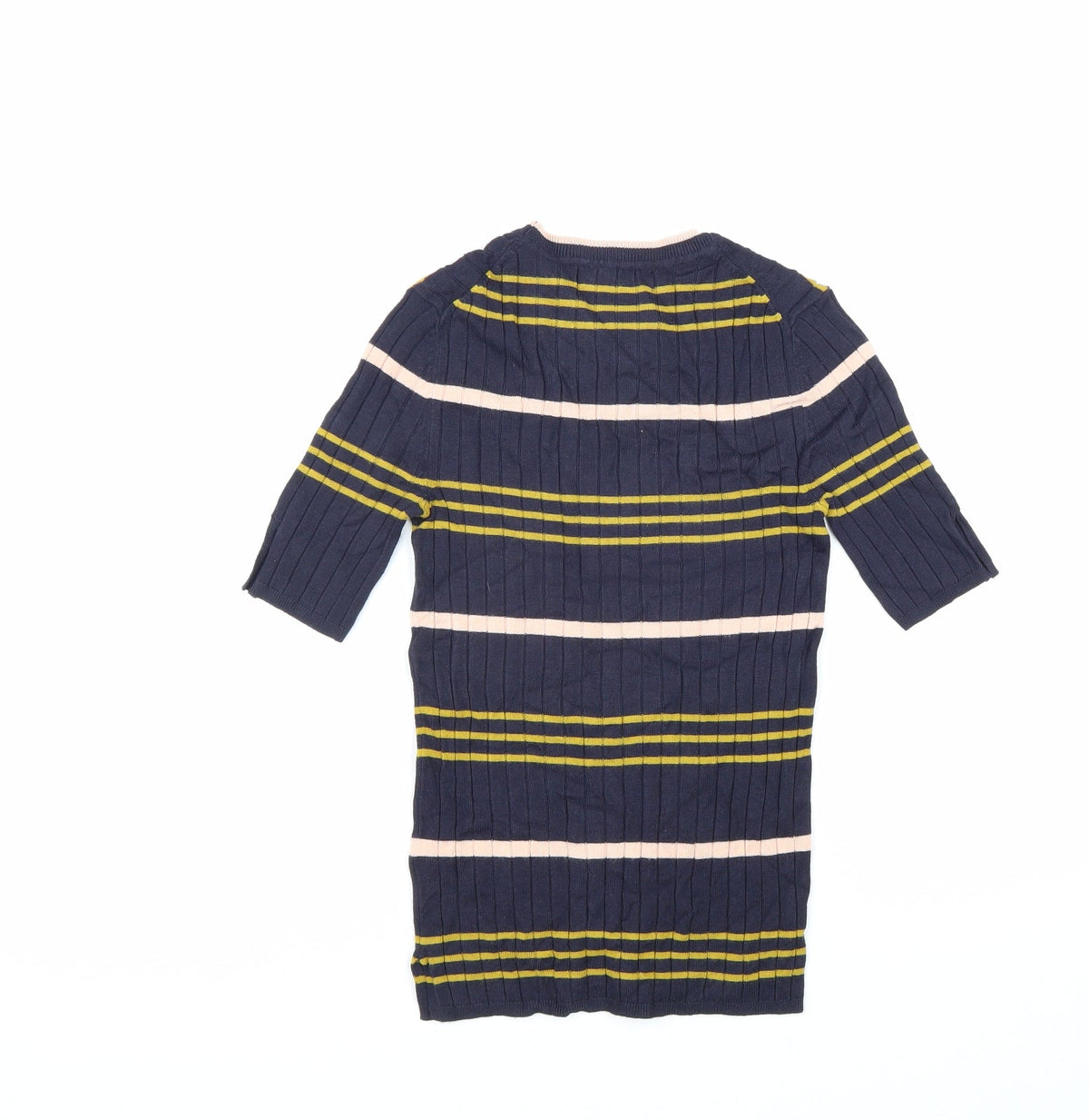 M&S Collection Womens Blue Striped Viscose Basic T-Shirt Size 6 Round Neck