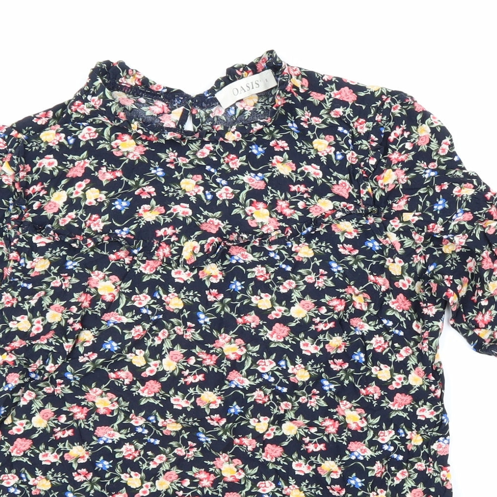 Oasis Womens Black Geometric Viscose Basic Blouse Size 8 Mock Neck