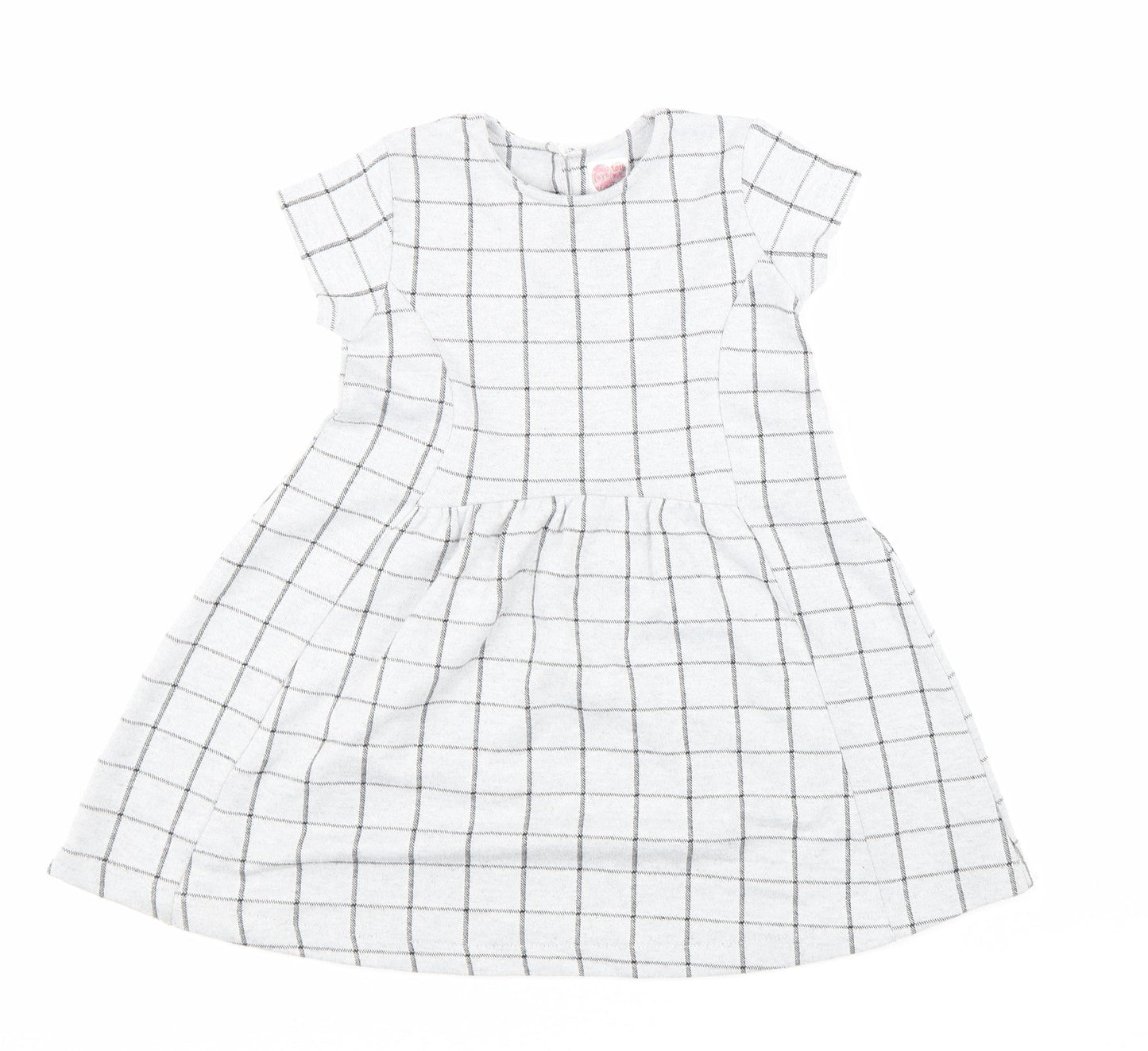 St Bernard Girls Grey Plaid Polyester A-Line Size 6 Years Round Neck Button