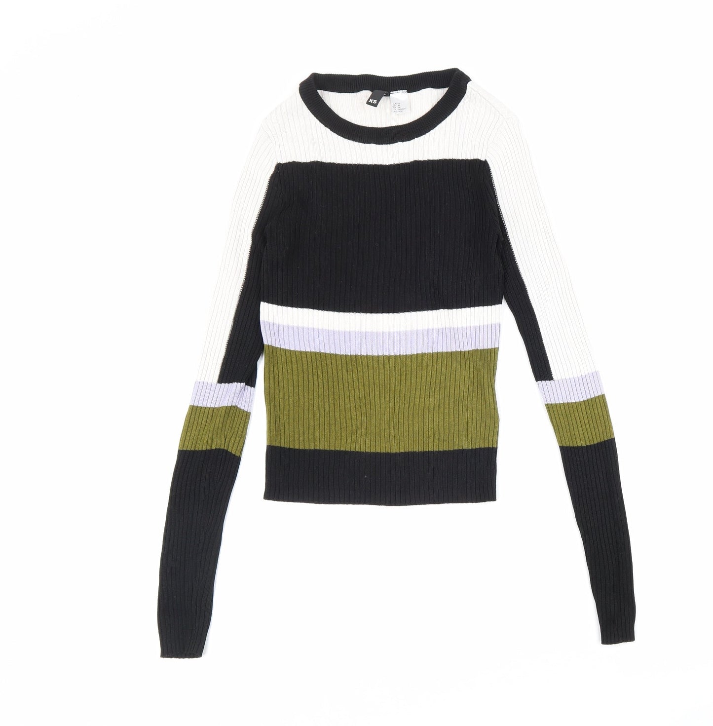 Divided by H&M Womens Multicoloured Boat Neck Striped Acrylic Pullover Jumper Size XS - Ribbed