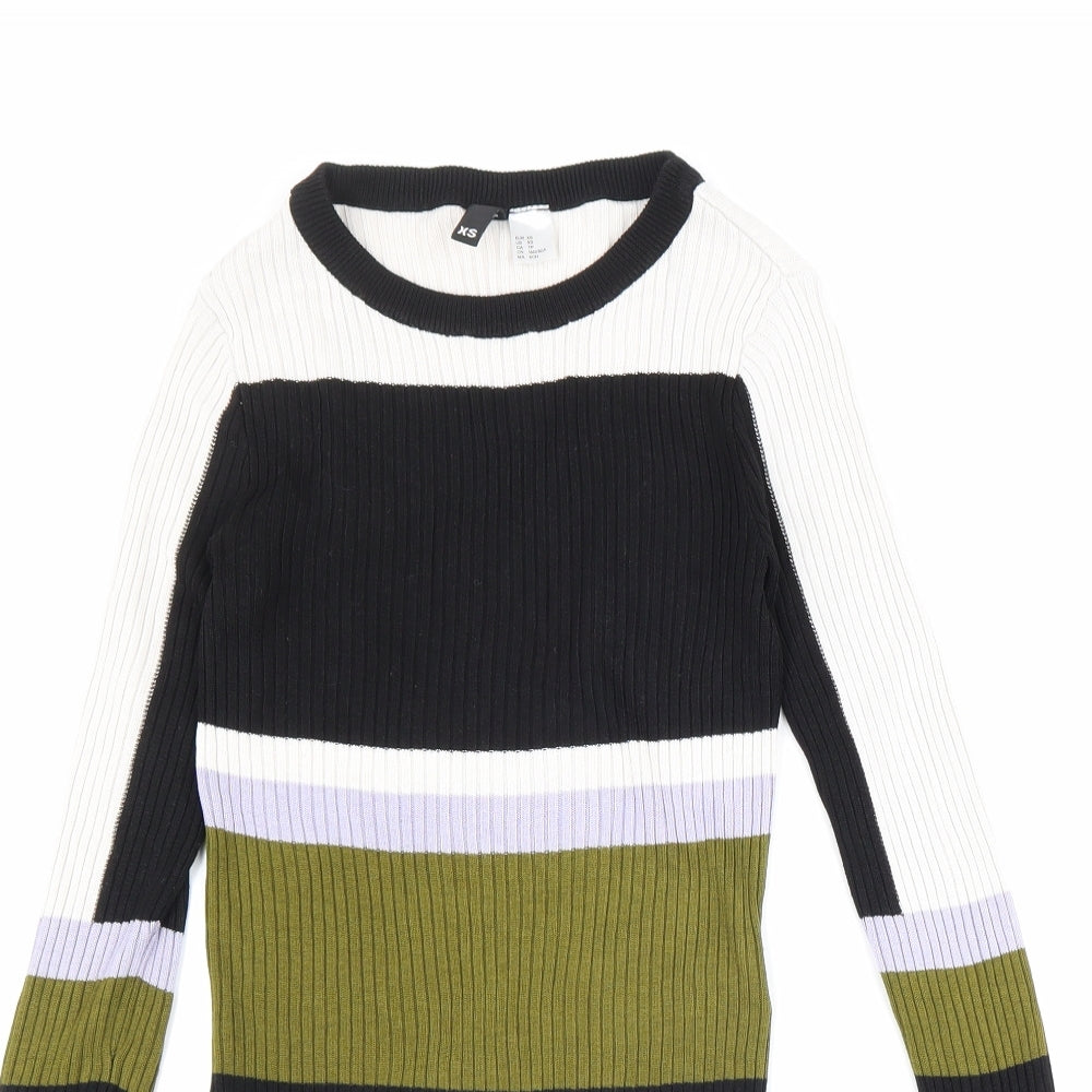 Divided by H&M Womens Multicoloured Boat Neck Striped Acrylic Pullover Jumper Size XS - Ribbed