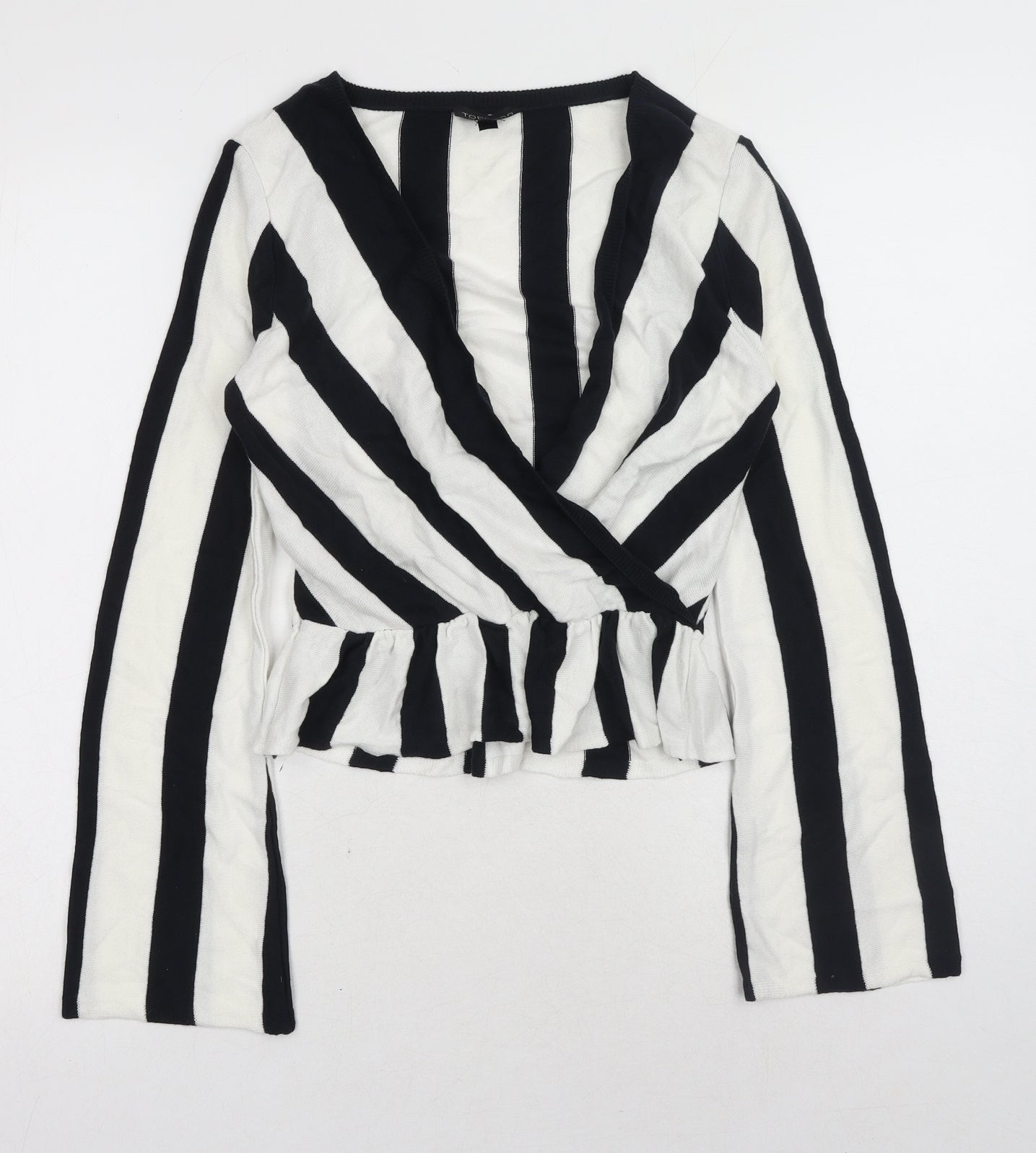Topshop Womens White V-Neck Striped Acrylic Pullover Jumper Size 8 - Peplum
