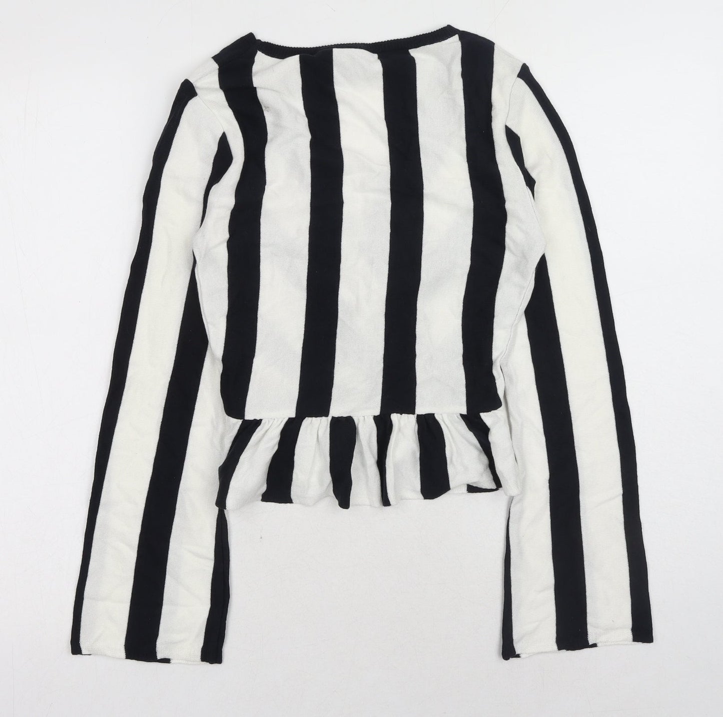 Topshop Womens White V-Neck Striped Acrylic Pullover Jumper Size 8 - Peplum