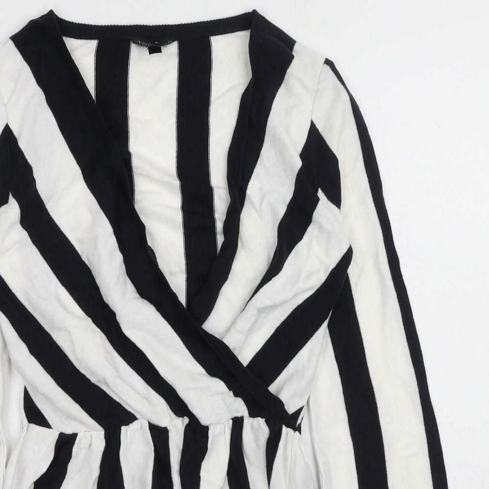 Topshop Womens White V-Neck Striped Acrylic Pullover Jumper Size 8 - Peplum