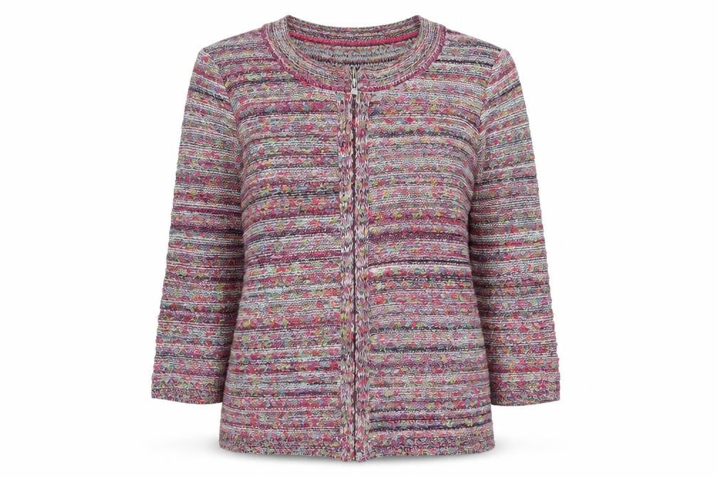Marks and Spencer Womens Pink Scoop Neck Striped Acrylic Full Zip Jumper Size 12