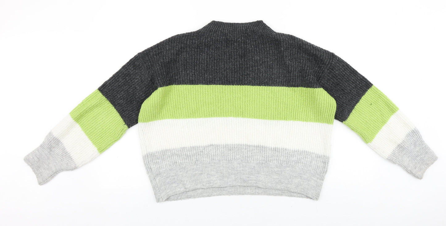 Topshop Womens Multicoloured Mock Neck Striped Acrylic Pullover Jumper Size XS