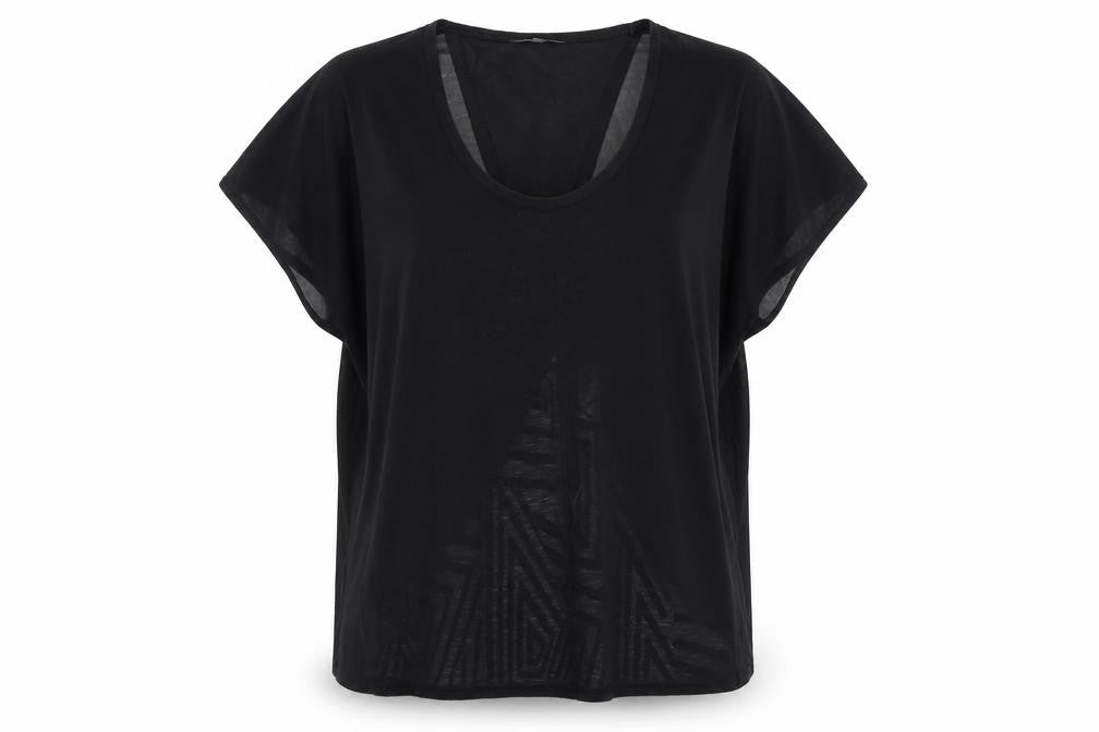 Limited collection Womens Black Striped Viscose Basic T-Shirt Size 12 Scoop Neck - Wrap Back Detail